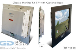 Impact 17.0 - Rugged open frame LCD monitor kit with optional front bezel – front and rear views