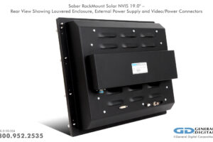 Photo of Saber RackMount Solar NVIS 19.0" - Rear view showing external power supply, video/power connectors and louvered enclosure to aid in cooling