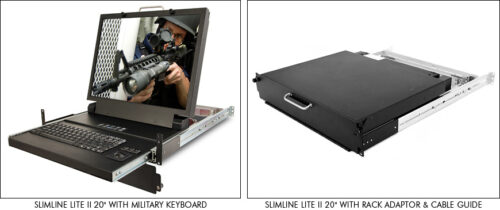 SlimLine Lite II equipped with optional military keyboard, rack adaptor and cable guide