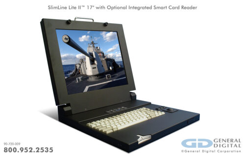 SlimLine Lite II 17" with Optional Smart Card Reader - Rugged flip-up display with integral keyboard and trackball - operating position 