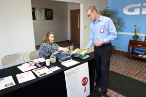 Lauren, from the American Red Cross, tends to desk duties at our blood drive
