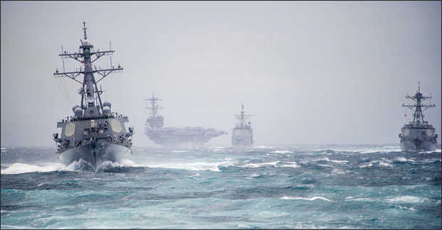 Navy ships in storm