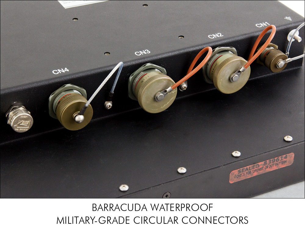 Barracuda LCD monitor waterproof sealed military-grade circular connectors keep out liquid, dust and other contaminants Barracuda LCD monitor waterproof sealed military-grade circular connectors keep out liquid, dust and other contaminants